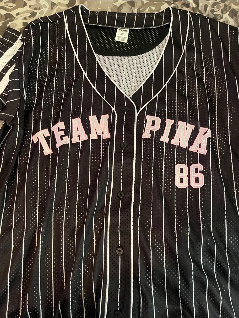 PINK Victoria's Secret Black Pinstripe 'Team PINK 86' Jersey